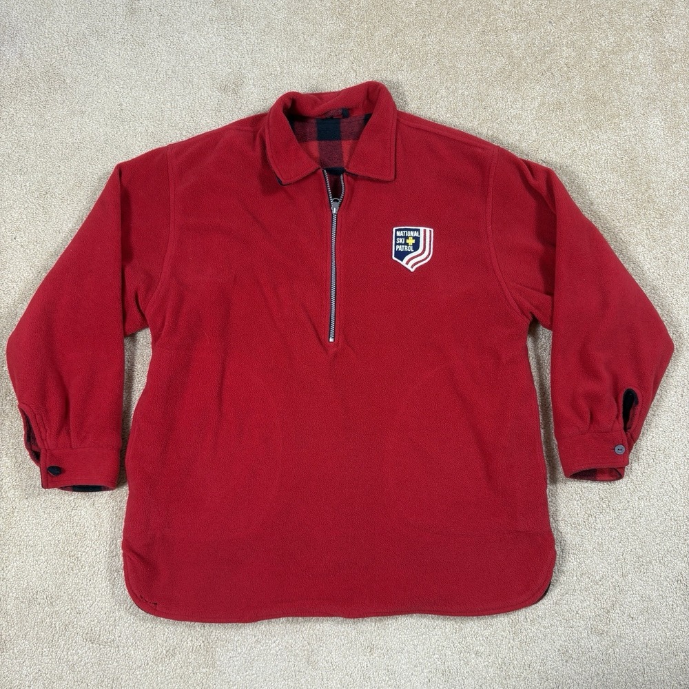 Vintage 90s Marlboro Ski Patrol Reversible Fleece Pullover Buffalo Plaid Red